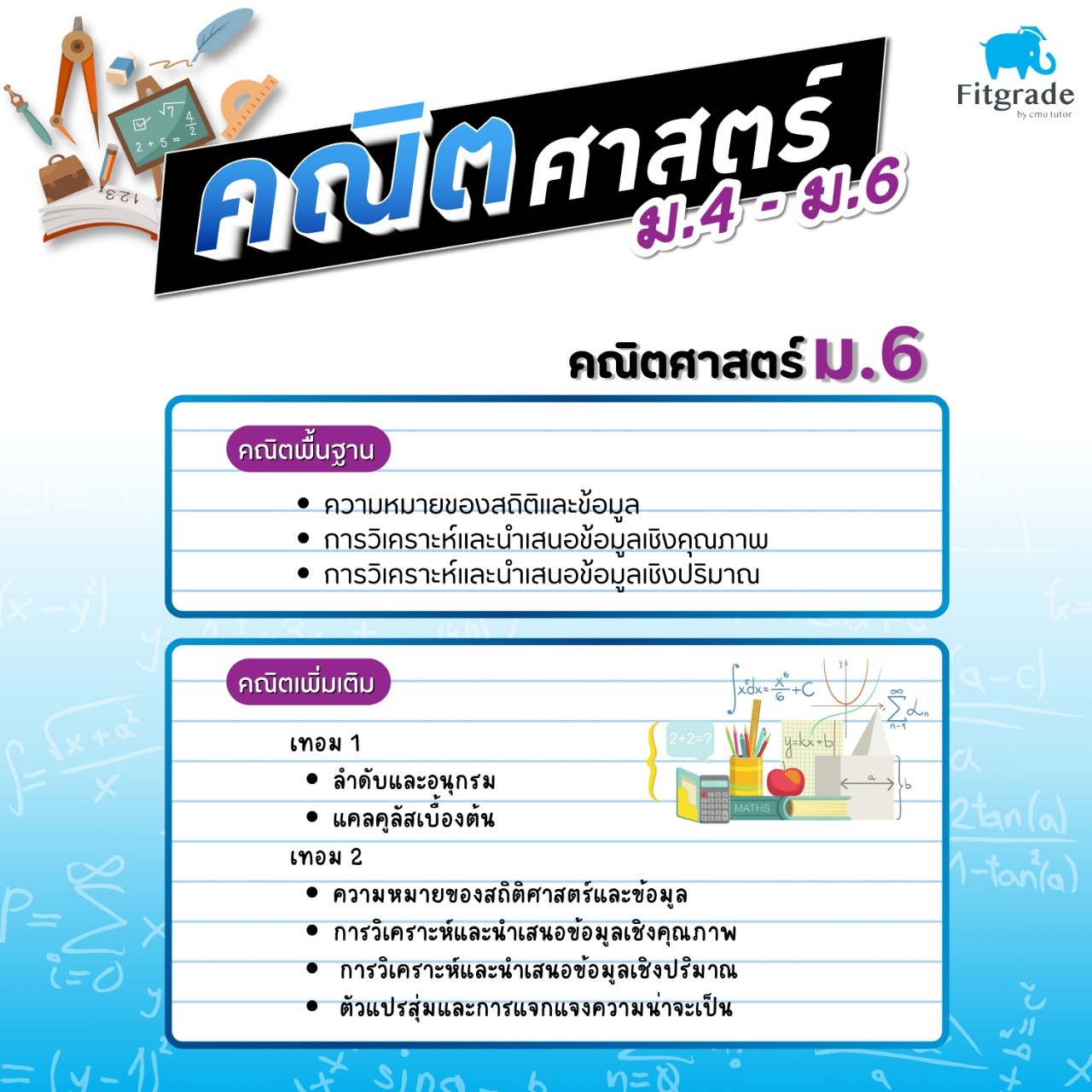 หลักสูตรเรียนพิเศษคณิตศาสตร์ ม.6 เชียงใหม่ FitGrade